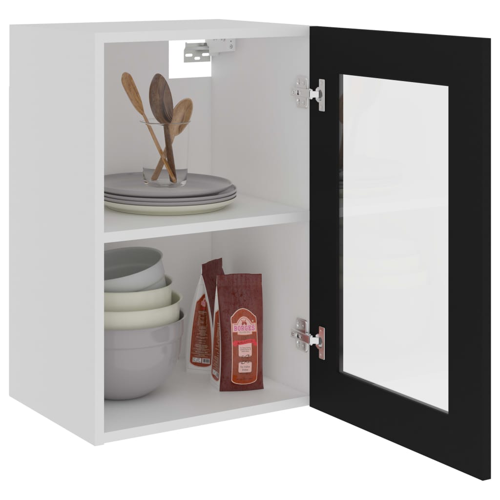 vidaXL Hanging Glass Cabinet Lyon Black 40x31x60 cm Engineered Wood