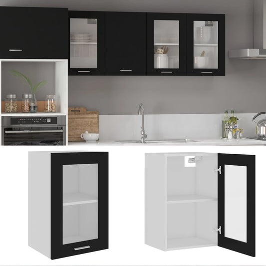 802506 vidaXL Hanging Glass Cabinet "Lyon" Black 40x31x60 cm Engineered Wood
