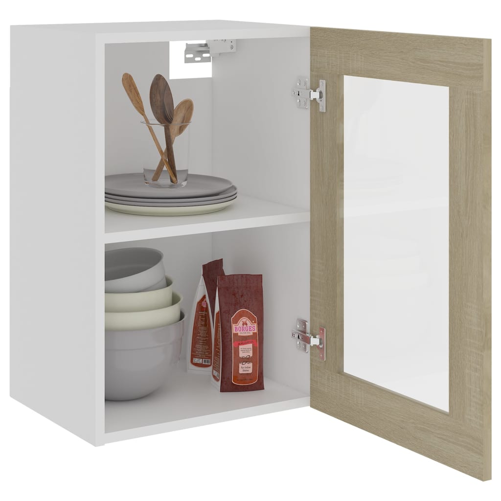 vidaXL Hanging Glass Cabinet | Sonoma oak | Engineered wood, glass | 40x31x60 cm