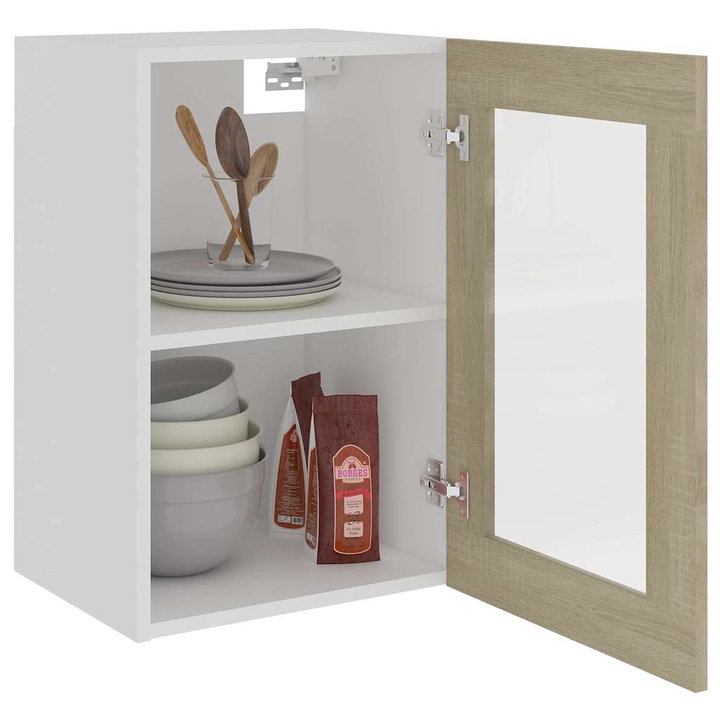 vidaXL Hanging Glass Cabinet "Lyon" Sonoma Oak 40x31x60 cm