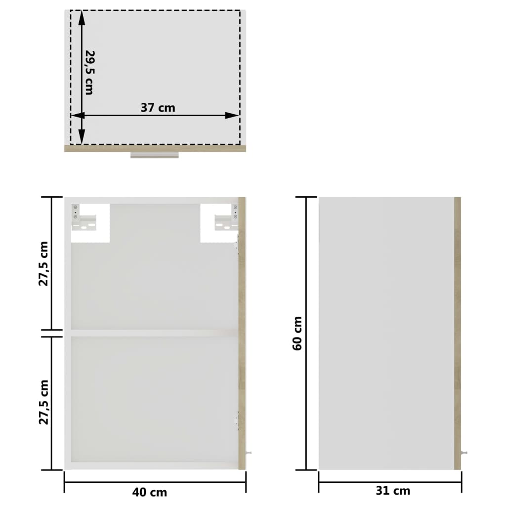 vidaXL Hanging Glass Cabinet | Sonoma oak | Engineered wood, glass | 40x31x60 cm