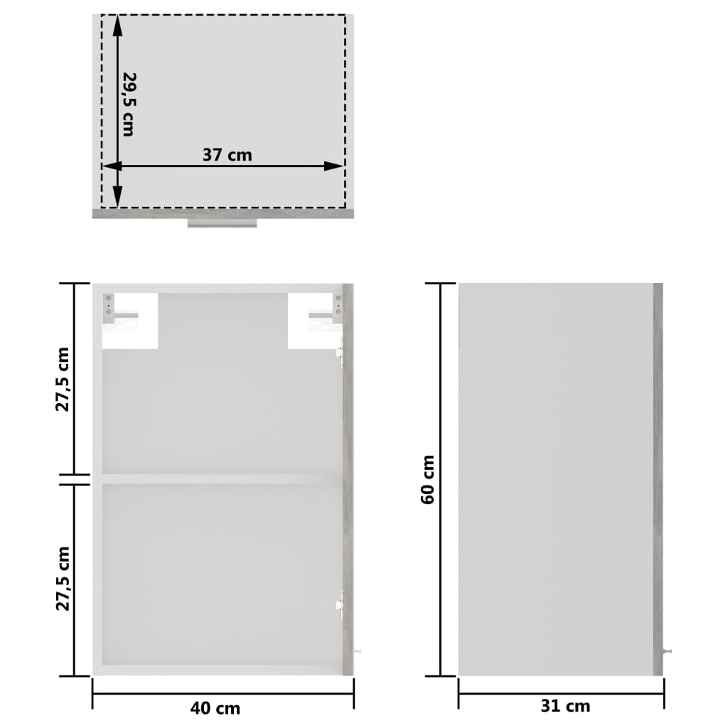 vidaXL Hanging Glass Cabinet Lyon Concrete Grey 40x31x60 cm Engineered Wood