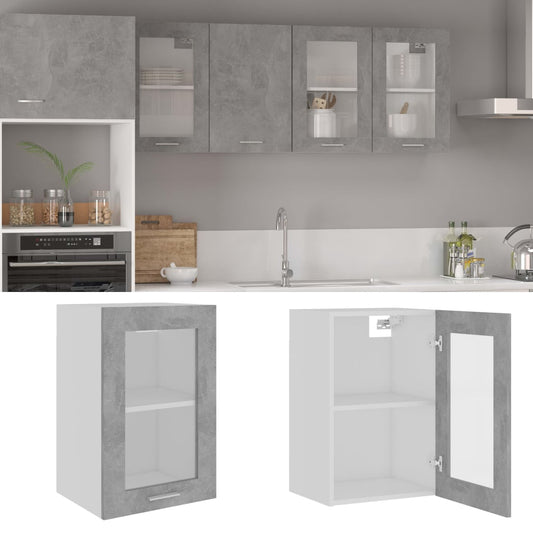802509 vidaXL Hanging Glass Cabinet "Lyon" Concrete Grey 40x31x60 cm Engineered Wood