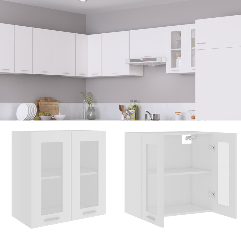 vidaXL Hanging Glass Cabinet | White | Engineered Wood, Glass | Compact