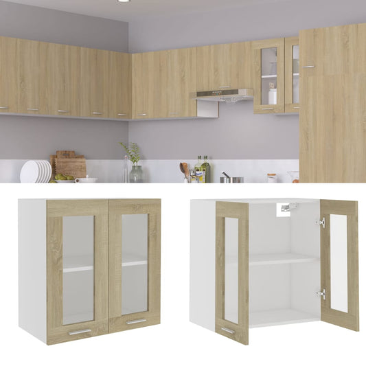 802524 vidaXL Hanging Glass Cabinet "Lyon" Sonoma Oak 60x31x60 cm Engineered Wood