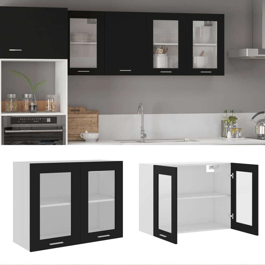 802530 vidaXL Hanging Glass Cabinet "Lyon" Black 80x31x60 cm Engineered Wood