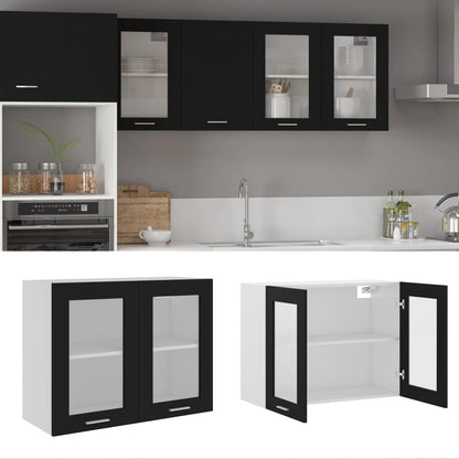 802530 vidaXL Hanging Glass Cabinet "Lyon" Black 80x31x60 cm Engineered Wood