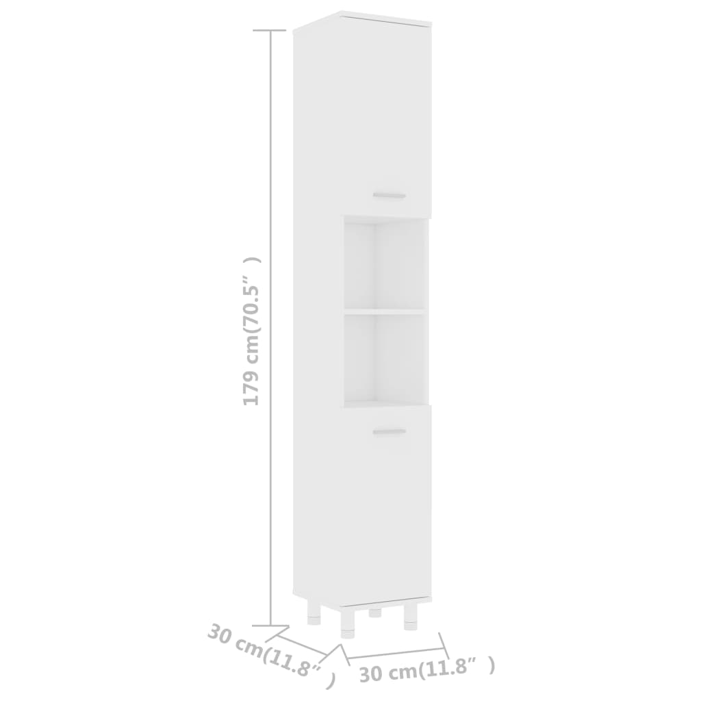 vidaXL Bathroom Cabinet White 30x30x179 cm Engineered Wood