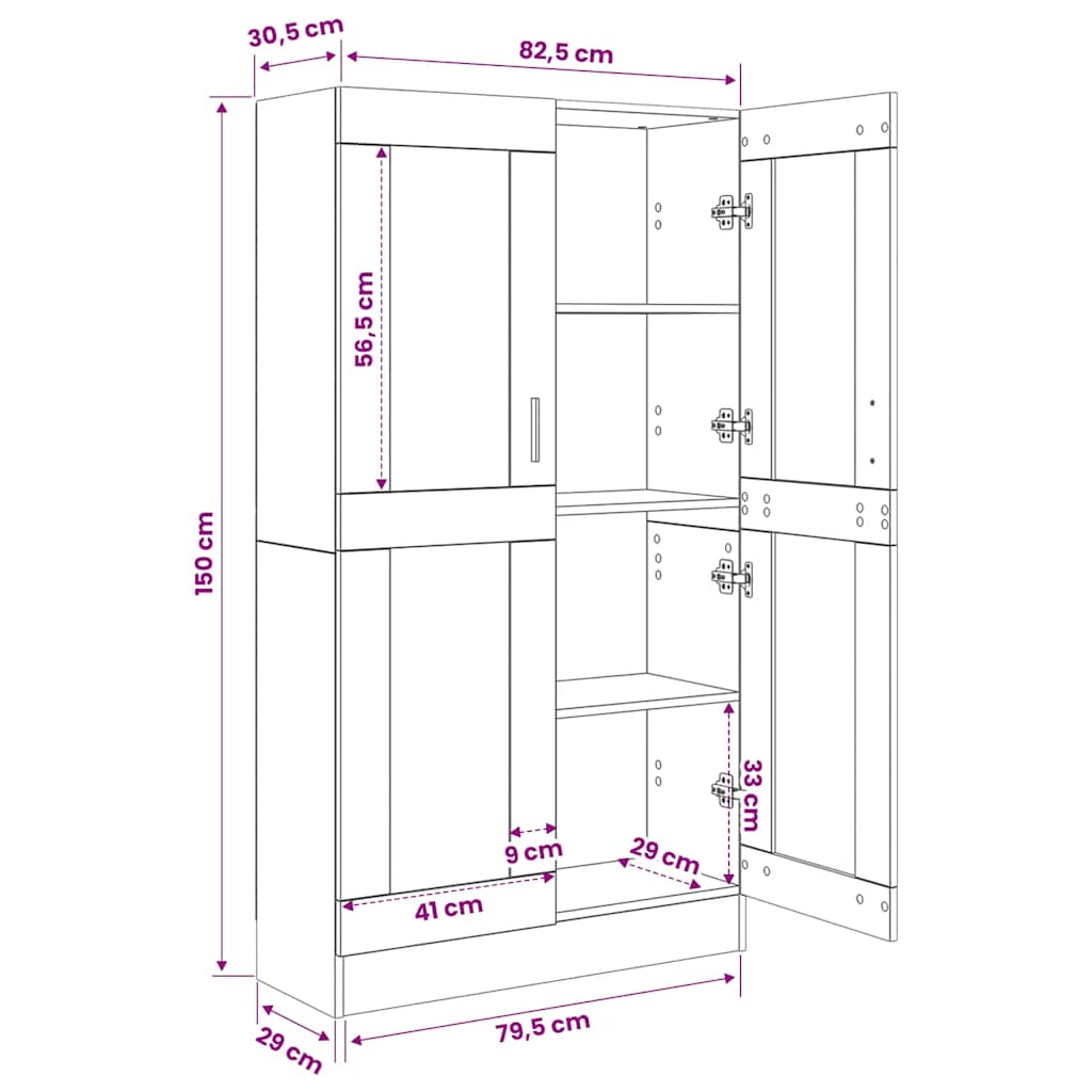 802726 vidaXL Book Cabinet Sonoma Oak 82,5x30,5x150 cm Engineered Wood