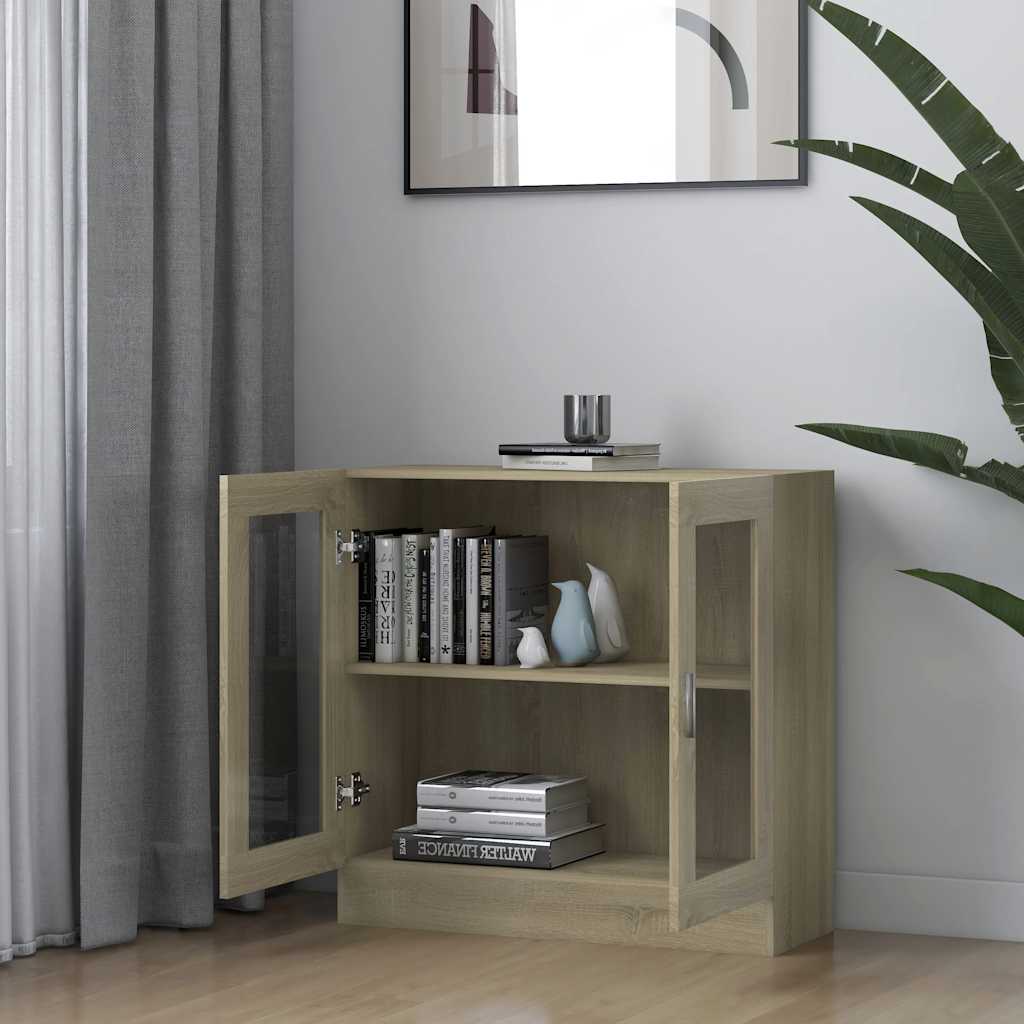 802744 vidaXL Vitrine Cabinet Sonoma Oak 82,5x30,5x80 cm Engineered Wood