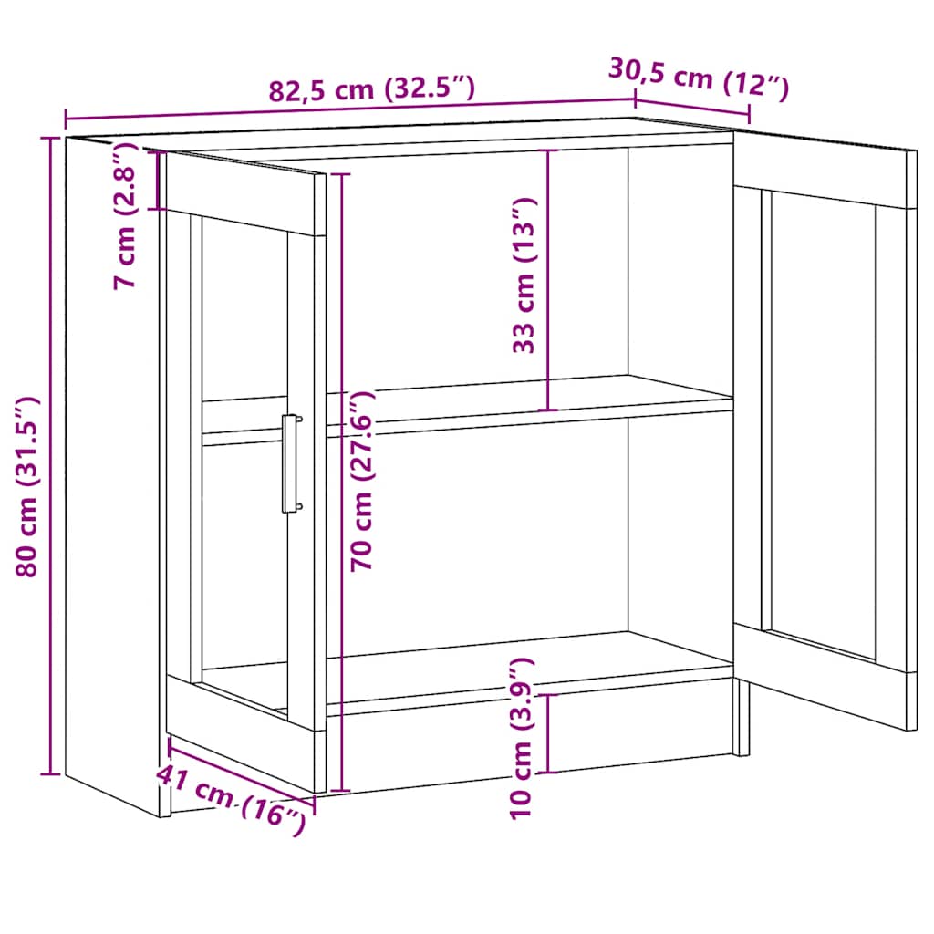 802744 vidaXL Vitrine Cabinet Sonoma Oak 82,5x30,5x80 cm Engineered Wood