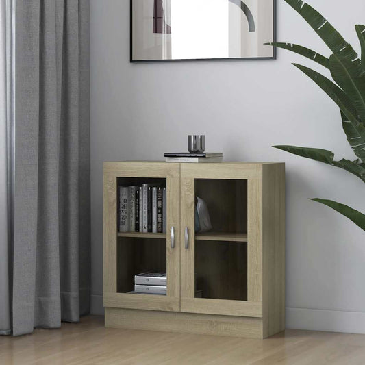 802744 vidaXL Vitrine Cabinet Sonoma Oak 82,5x30,5x80 cm Engineered Wood