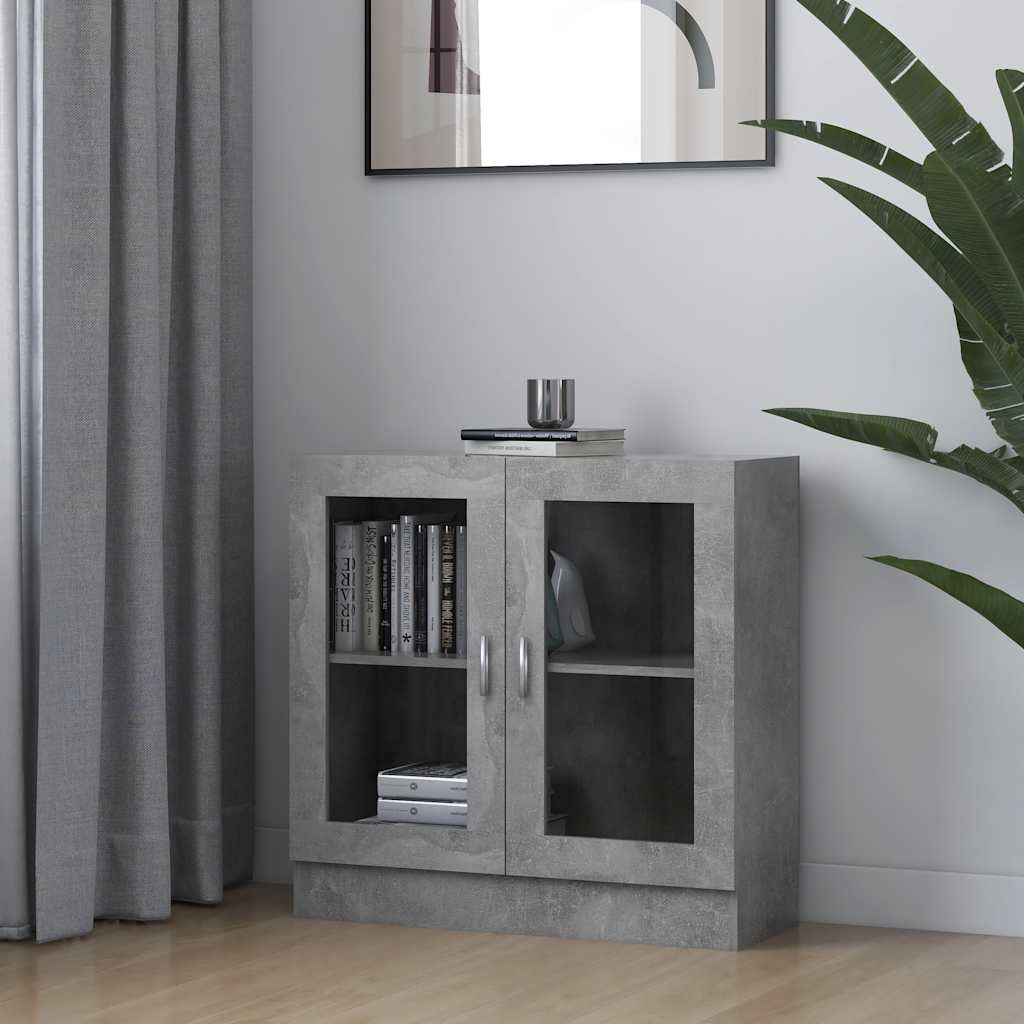 802745 vidaXL Vitrine Cabinet Concrete Grey 82,5x30,5x80 cm Engineered Wood