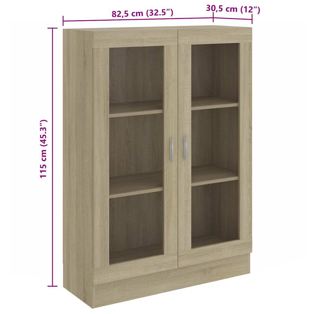 802753 vidaXL Vitrine Cabinet Sonoma Oak 82,5x30,5x115 cm Engineered Wood