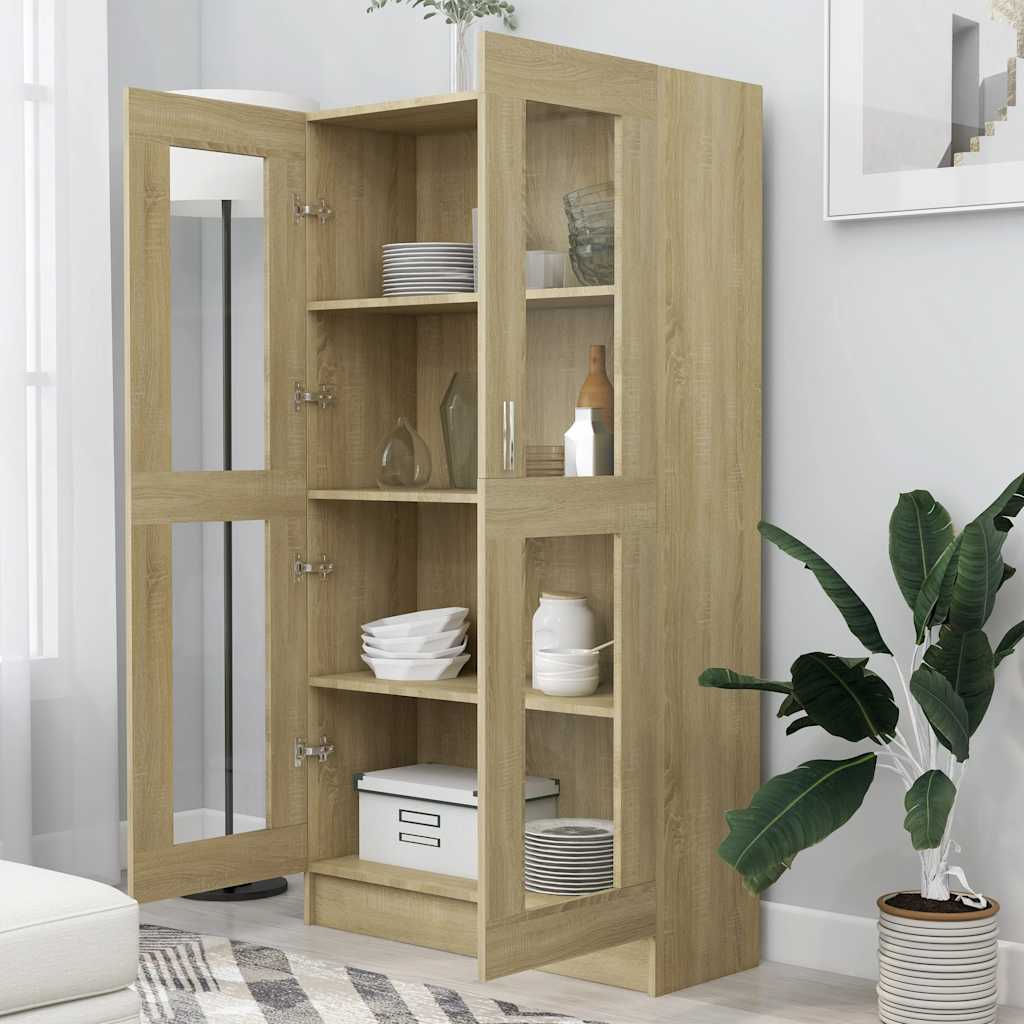 802762 vidaXL Vitrine Cabinet Sonoma Oak 82,5x30,5x150 cm Engineered Wood