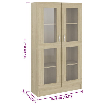 802762 vidaXL Vitrine Cabinet Sonoma Oak 82,5x30,5x150 cm Engineered Wood