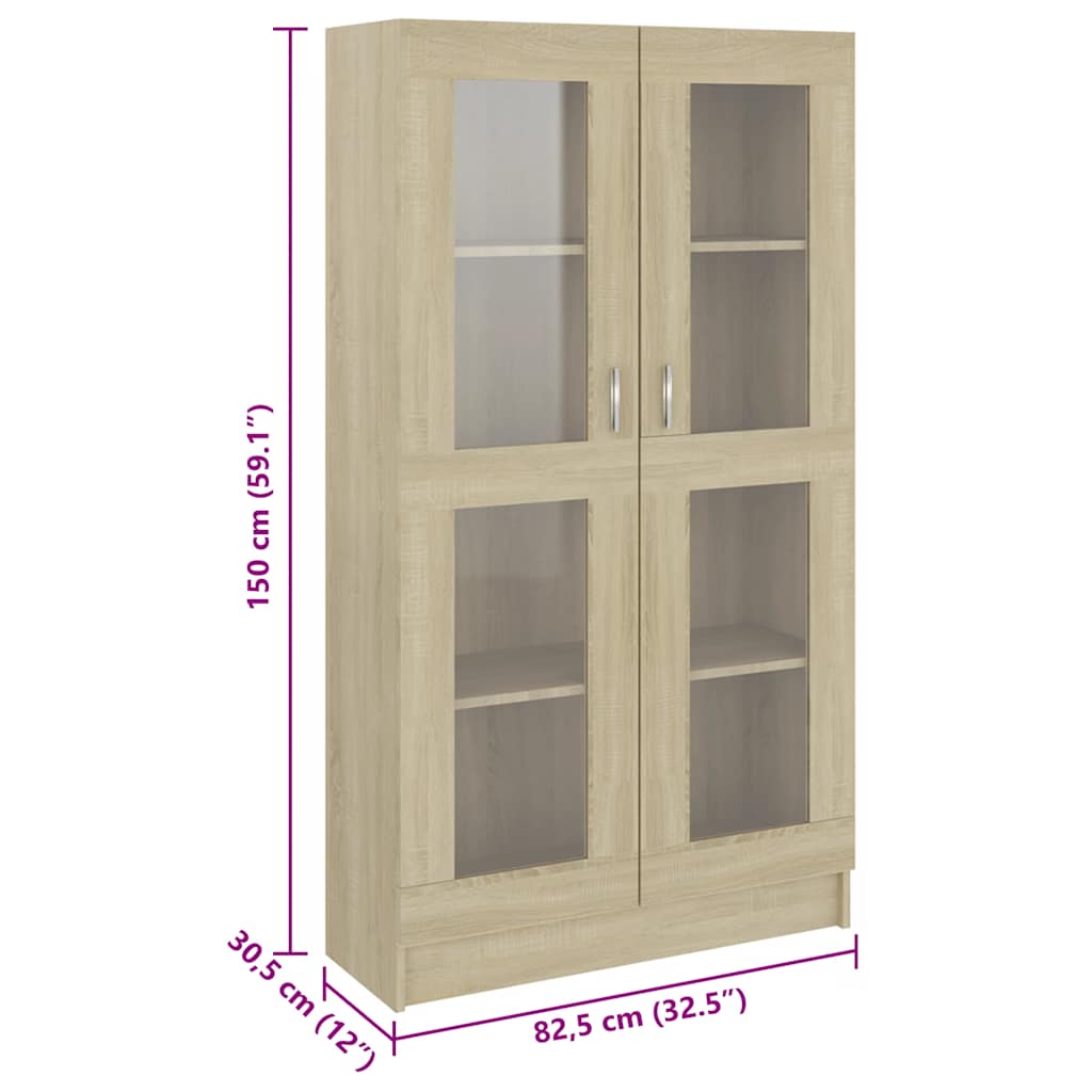 802762 vidaXL Vitrine Cabinet Sonoma Oak 82,5x30,5x150 cm Engineered Wood
