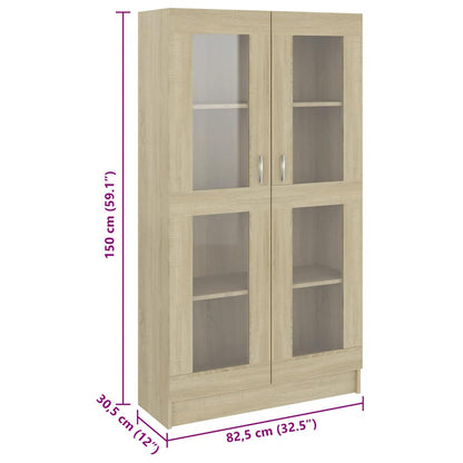 802762 vidaXL Vitrine Cabinet Sonoma Oak 82,5x30,5x150 cm Engineered Wood