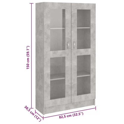 802763 vidaXL Vitrine Cabinet Concrete Grey 82,5x30,5x150 cm Engineered Wood