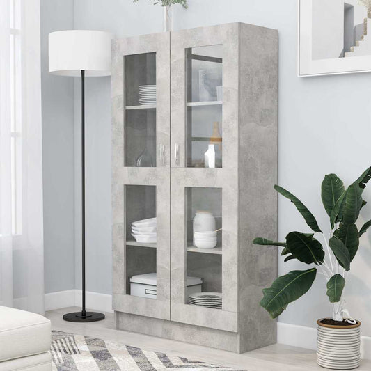 802763 vidaXL Vitrine Cabinet Concrete Grey 82,5x30,5x150 cm Engineered Wood