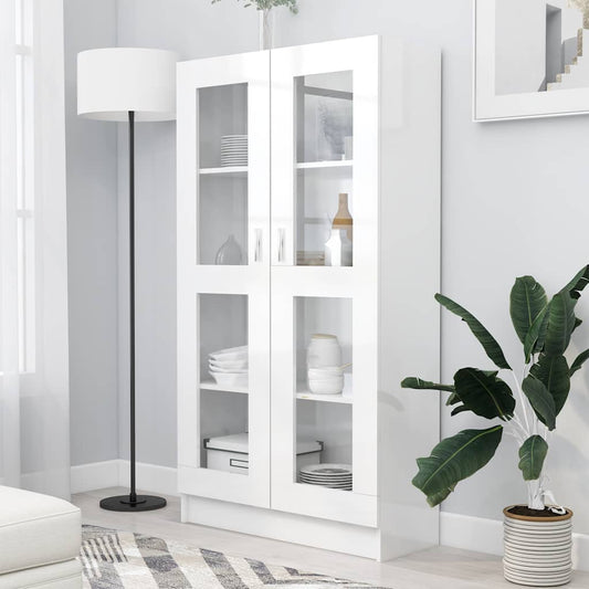 802765 vidaXL Vitrine Cabinet High Gloss White 82,5x30,5x150 cm Engineered Wood