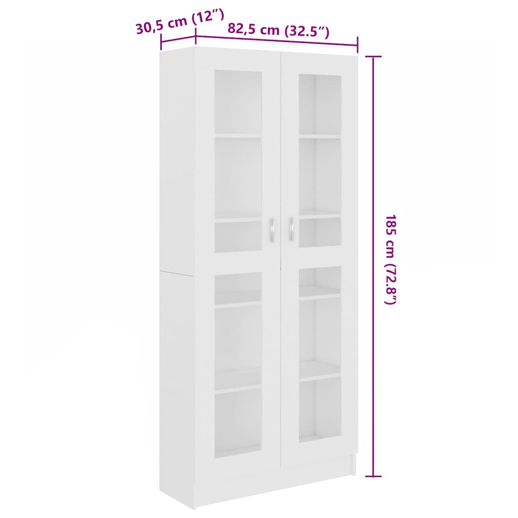802768 vidaXL Vitrine Cabinet White 82,5x30,5x185 cm Engineered Wood