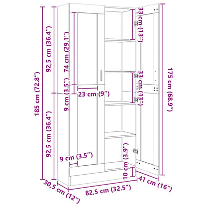 802768 vidaXL Vitrine Cabinet White 82,5x30,5x185 cm Engineered Wood