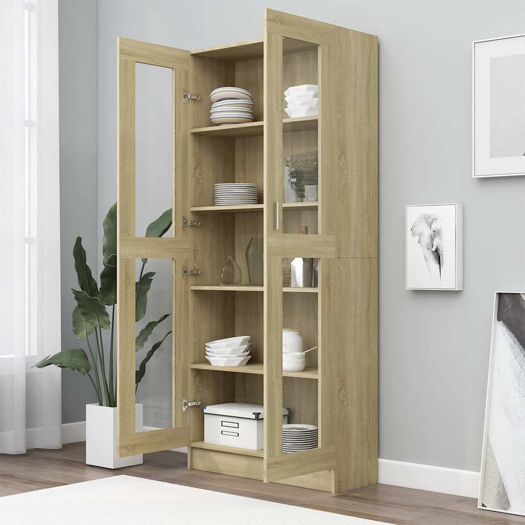 802771 vidaXL Vitrine Cabinet Sonoma Oak 82,5x30,5x185 cm Engineered Wood