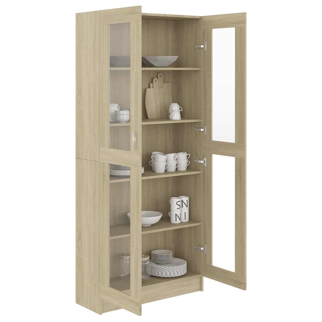 802771 vidaXL Vitrine Cabinet Sonoma Oak 82,5x30,5x185 cm Engineered Wood