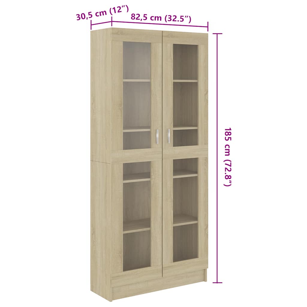 802771 vidaXL Vitrine Cabinet Sonoma Oak 82,5x30,5x185 cm Engineered Wood