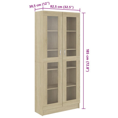 802771 vidaXL Vitrine Cabinet Sonoma Oak 82,5x30,5x185 cm Engineered Wood
