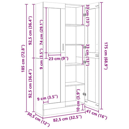 802771 vidaXL Vitrine Cabinet Sonoma Oak 82,5x30,5x185 cm Engineered Wood