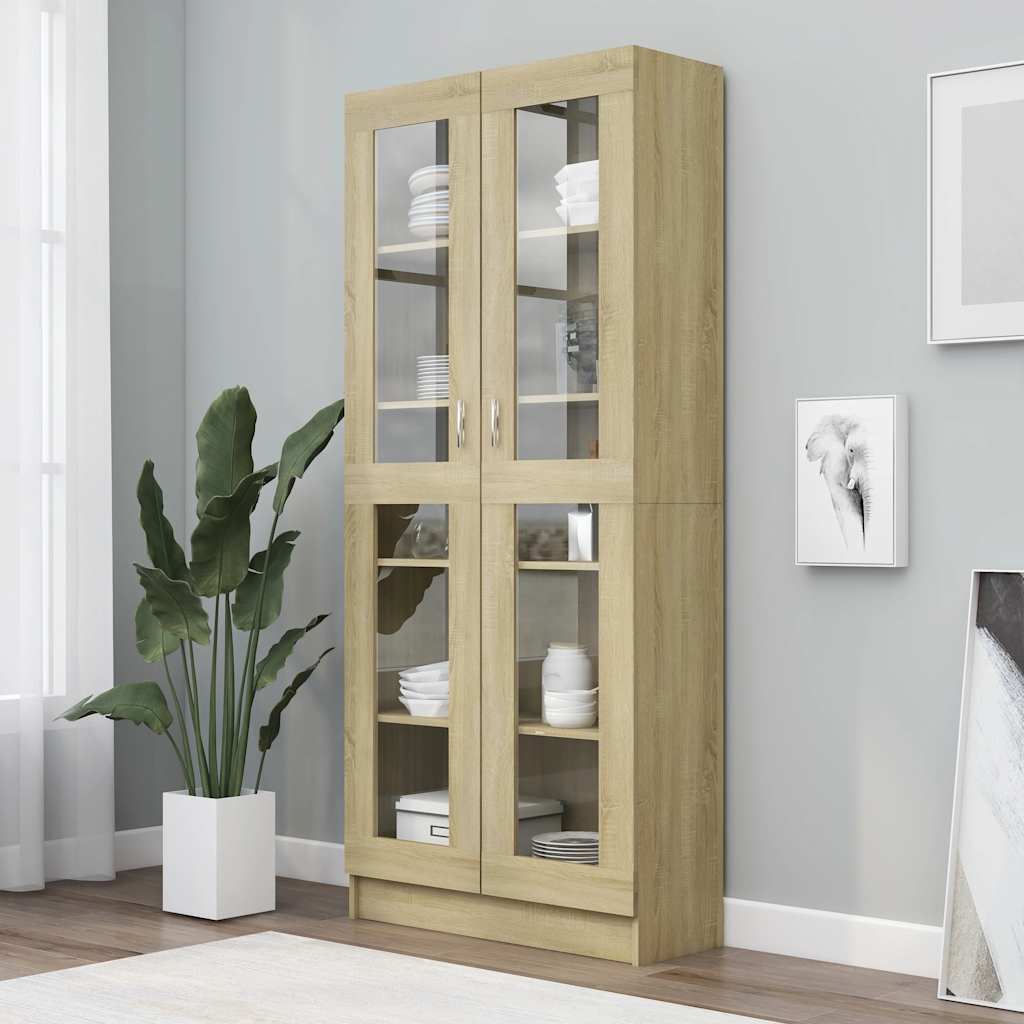 802771 vidaXL Vitrine Cabinet Sonoma Oak 82,5x30,5x185 cm Engineered Wood
