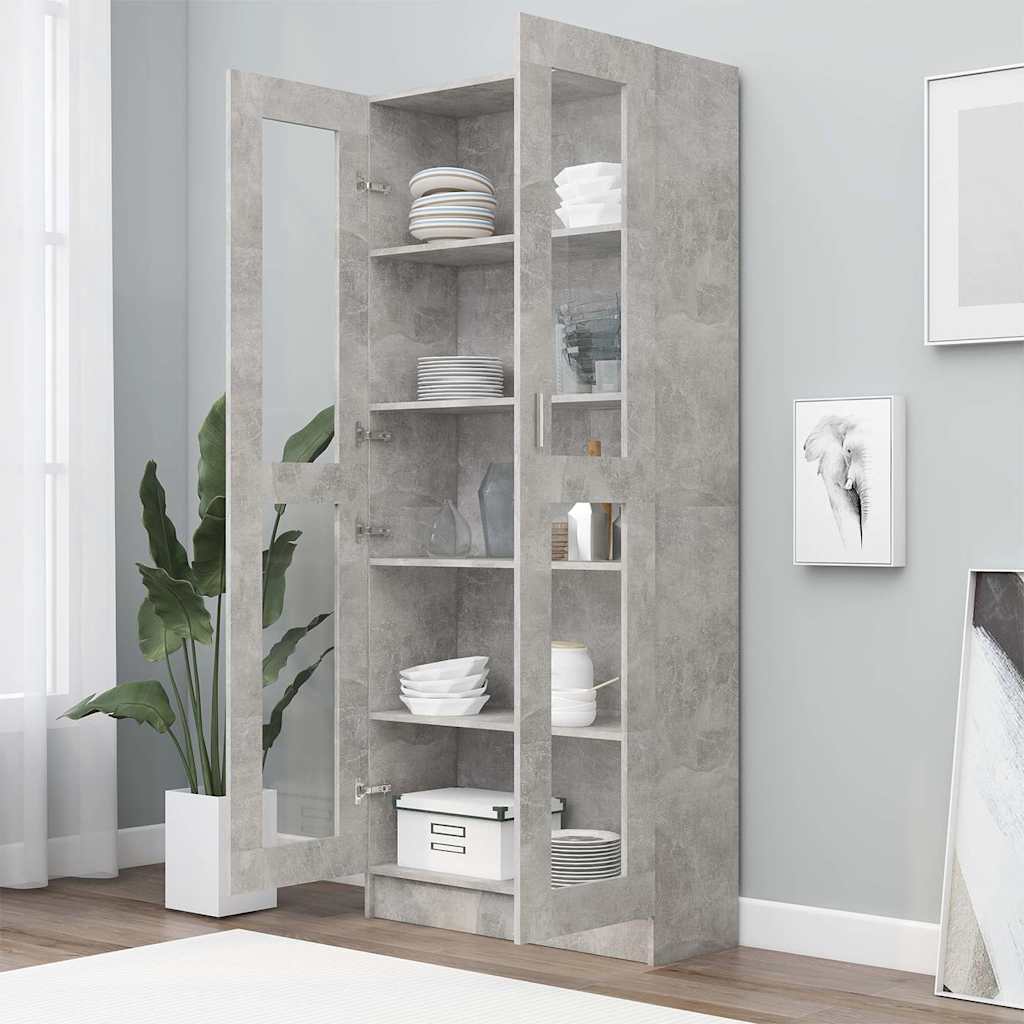 802772 vidaXL Vitrine Cabinet Concrete Grey 82,5x30,5x185 cm Engineered Wood