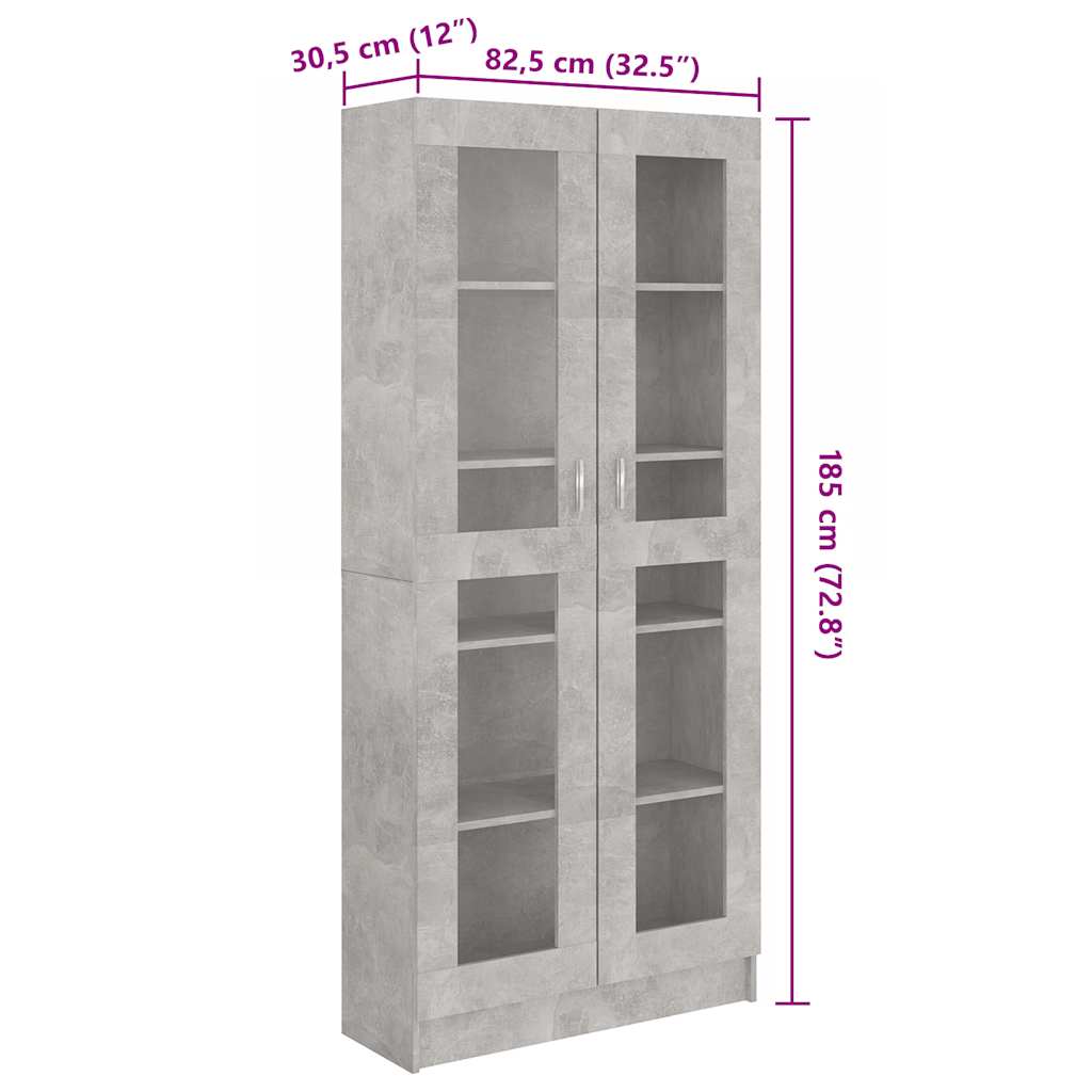 802772 vidaXL Vitrine Cabinet Concrete Grey 82,5x30,5x185 cm Engineered Wood
