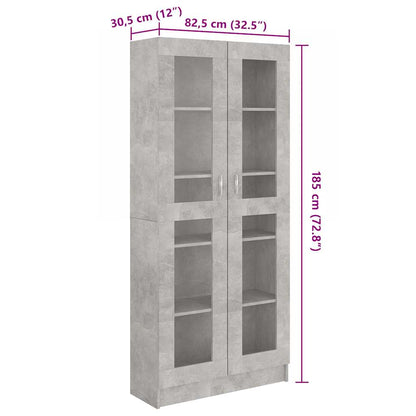 802772 vidaXL Vitrine Cabinet Concrete Grey 82,5x30,5x185 cm Engineered Wood