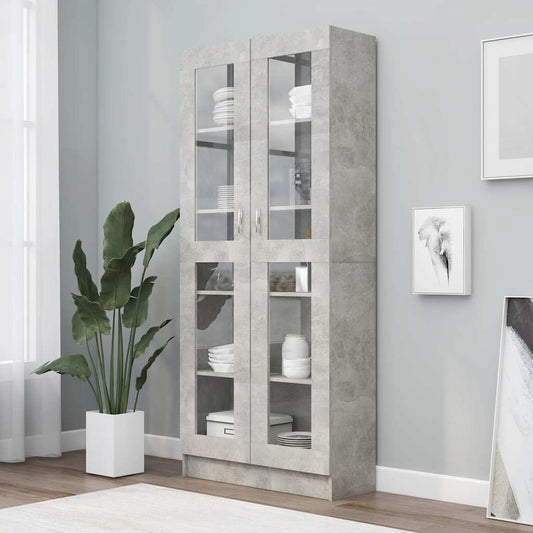 802772 vidaXL Vitrine Cabinet Concrete Grey 82,5x30,5x185 cm Engineered Wood