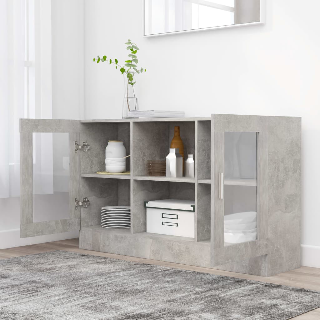 802790 vidaXL Vitrine Cabinet Concrete Grey 120x30,5x70 cm Engineered Wood