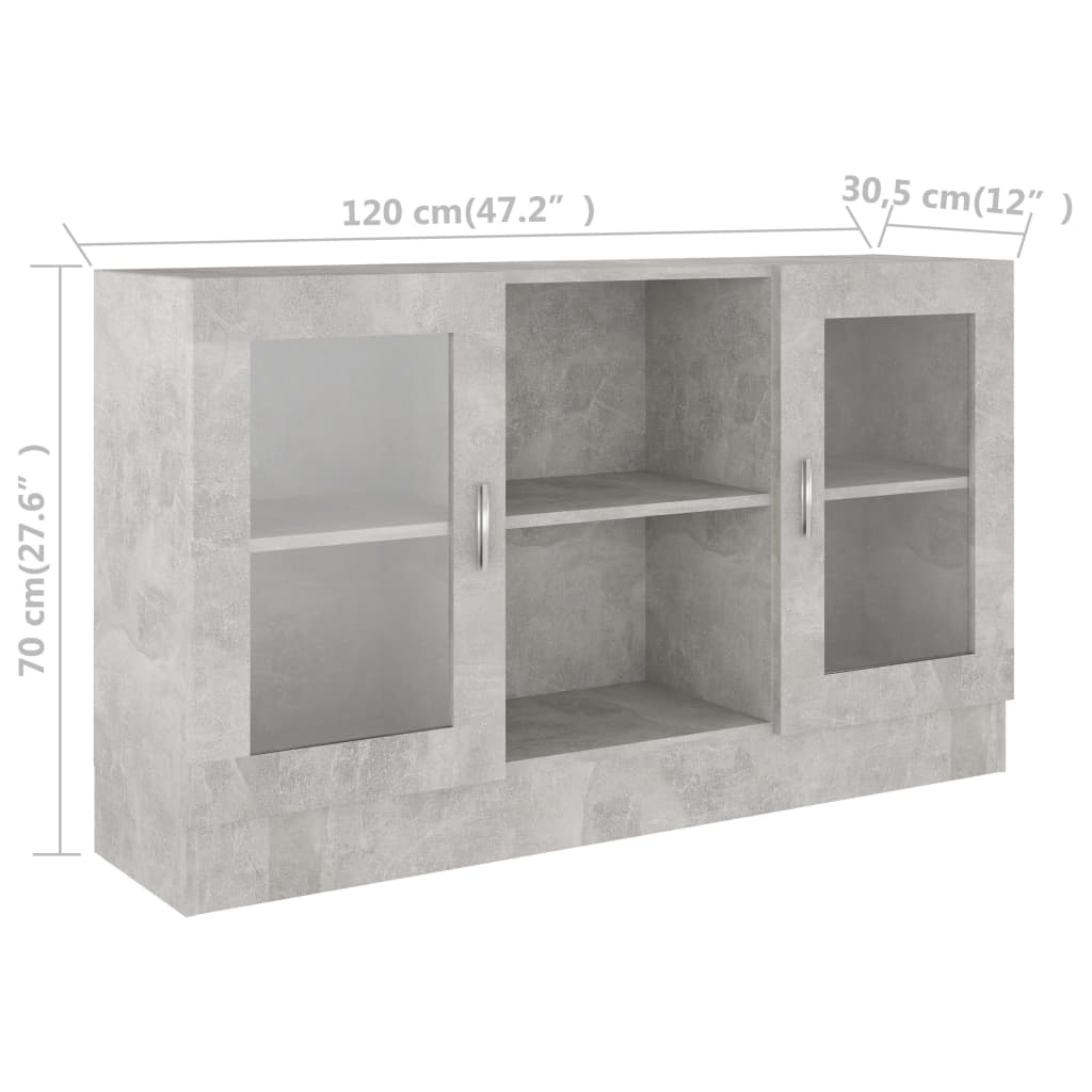 802790 vidaXL Vitrine Cabinet Concrete Grey 120x30,5x70 cm Engineered Wood