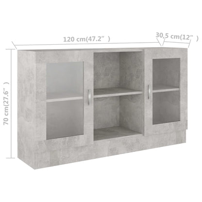 802790 vidaXL Vitrine Cabinet Concrete Grey 120x30,5x70 cm Engineered Wood