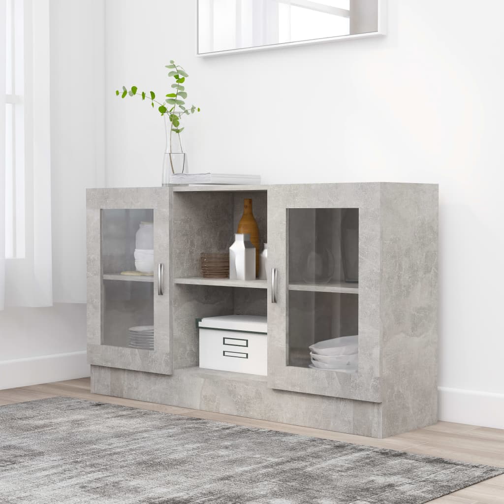 802790 vidaXL Vitrine Cabinet Concrete Grey 120x30,5x70 cm Engineered Wood