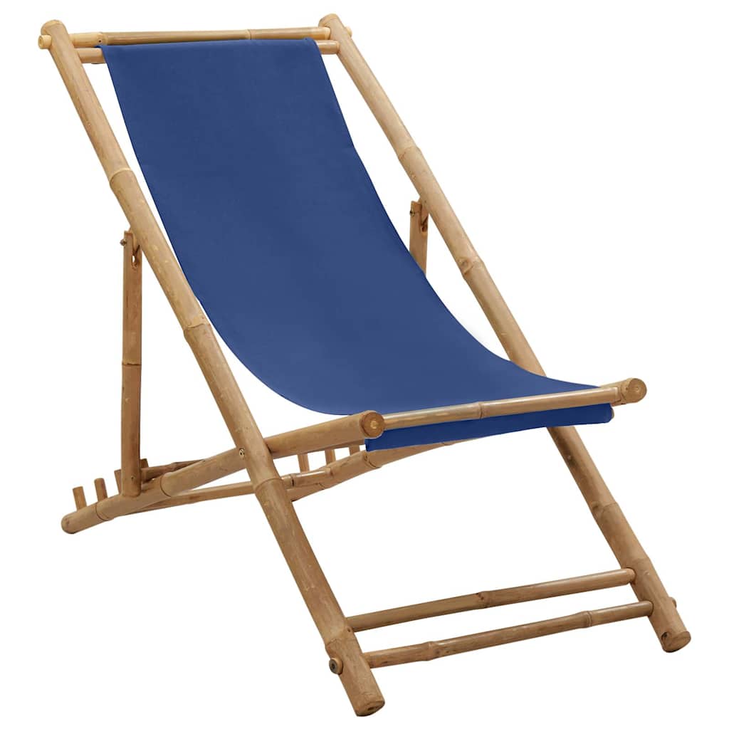 313019 vidaXL Deck Chair Bamboo and Canvas Navy Blue