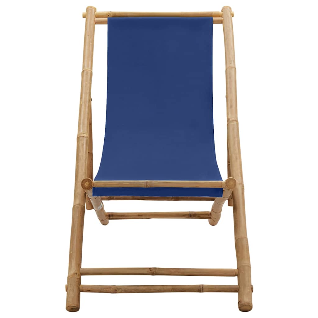 313019 vidaXL Deck Chair Bamboo and Canvas Navy Blue