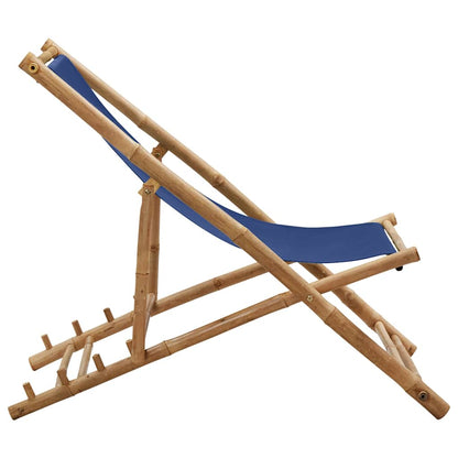 313019 vidaXL Deck Chair Bamboo and Canvas Navy Blue