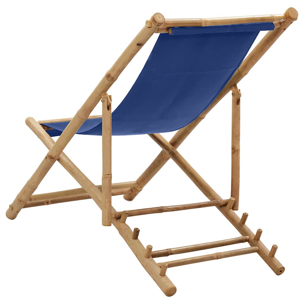 313019 vidaXL Deck Chair Bamboo and Canvas Navy Blue