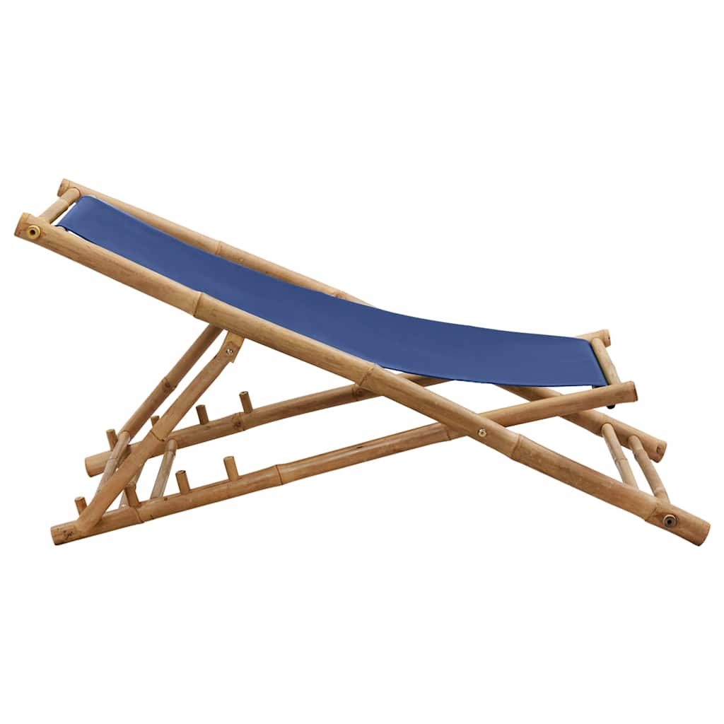 313019 vidaXL Deck Chair Bamboo and Canvas Navy Blue