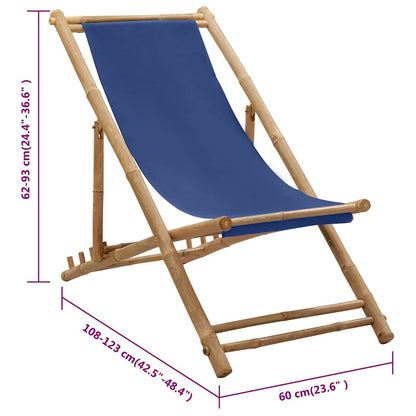 313019 vidaXL Deck Chair Bamboo and Canvas Navy Blue