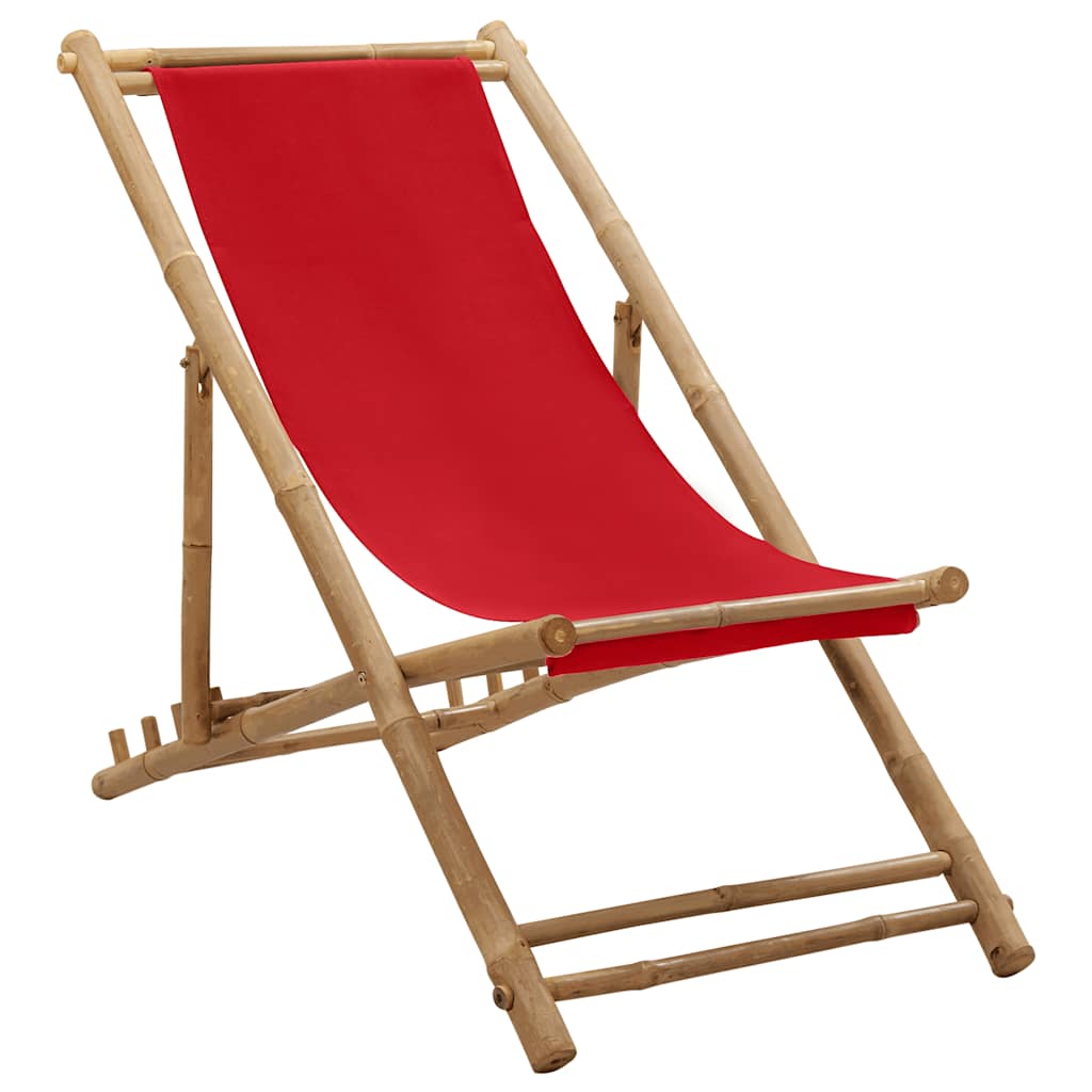 vidaXL Beach Chair | Red | Canvas (100% polyester), Bamboo | 60 x | Foldable