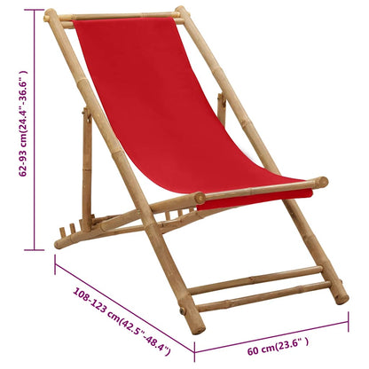 vidaXL Beach Chair | Red | Canvas (100% polyester), Bamboo | 60 x | Foldable
