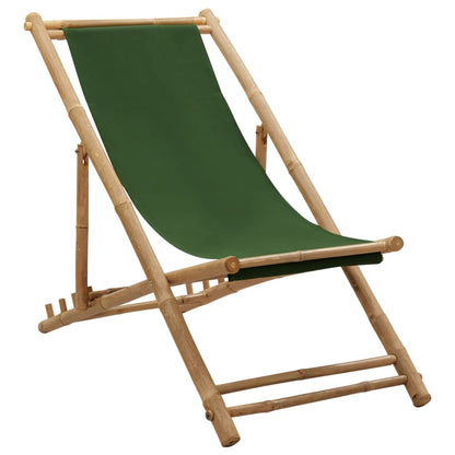 vidaXL Beach Chair | Green | Bamboo and canvas | Perfect for adults | Foldable